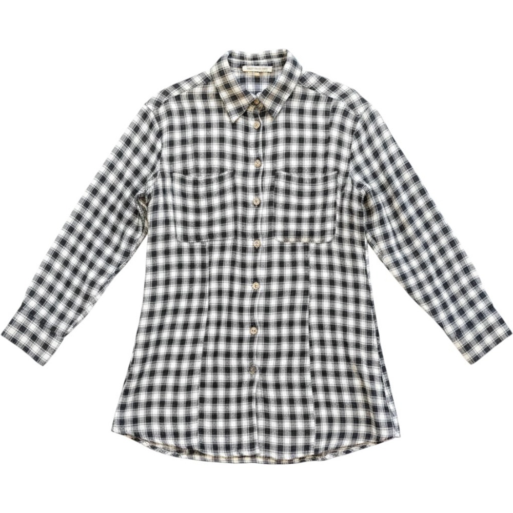 Talulah Plaid Tunic Shirt Women's M Black White Button Front Roll Tab Sleeve